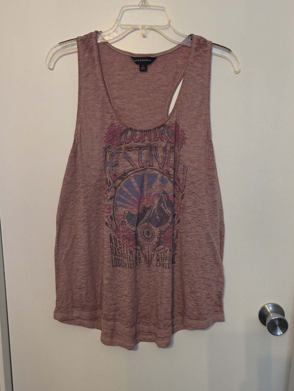 Rock & Republic Dusty Mauve Graphic Racerback Tank